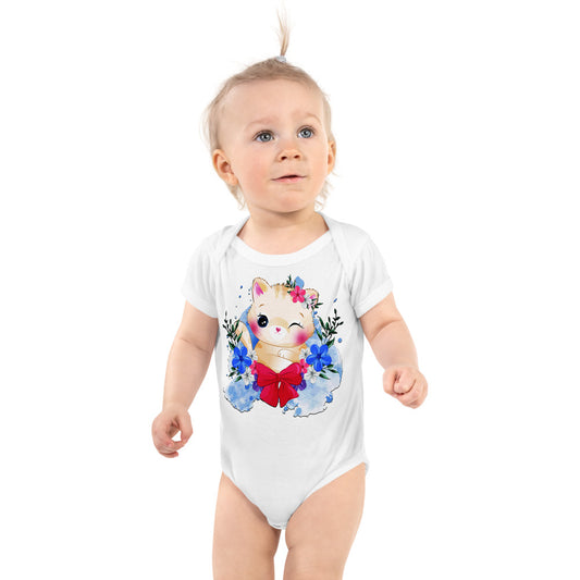 Cute Kitty Cat with Flowers, Bodysuits, No. 0329