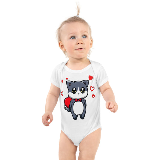 Cute Little Cat with Red Hearts Bodysuit, No. 0215