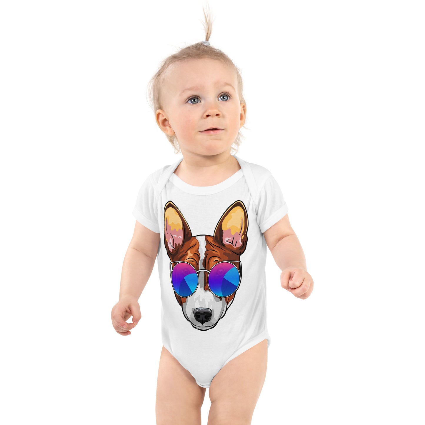 Basenji Dog Wears Glasses Bodysuit, No. 0104