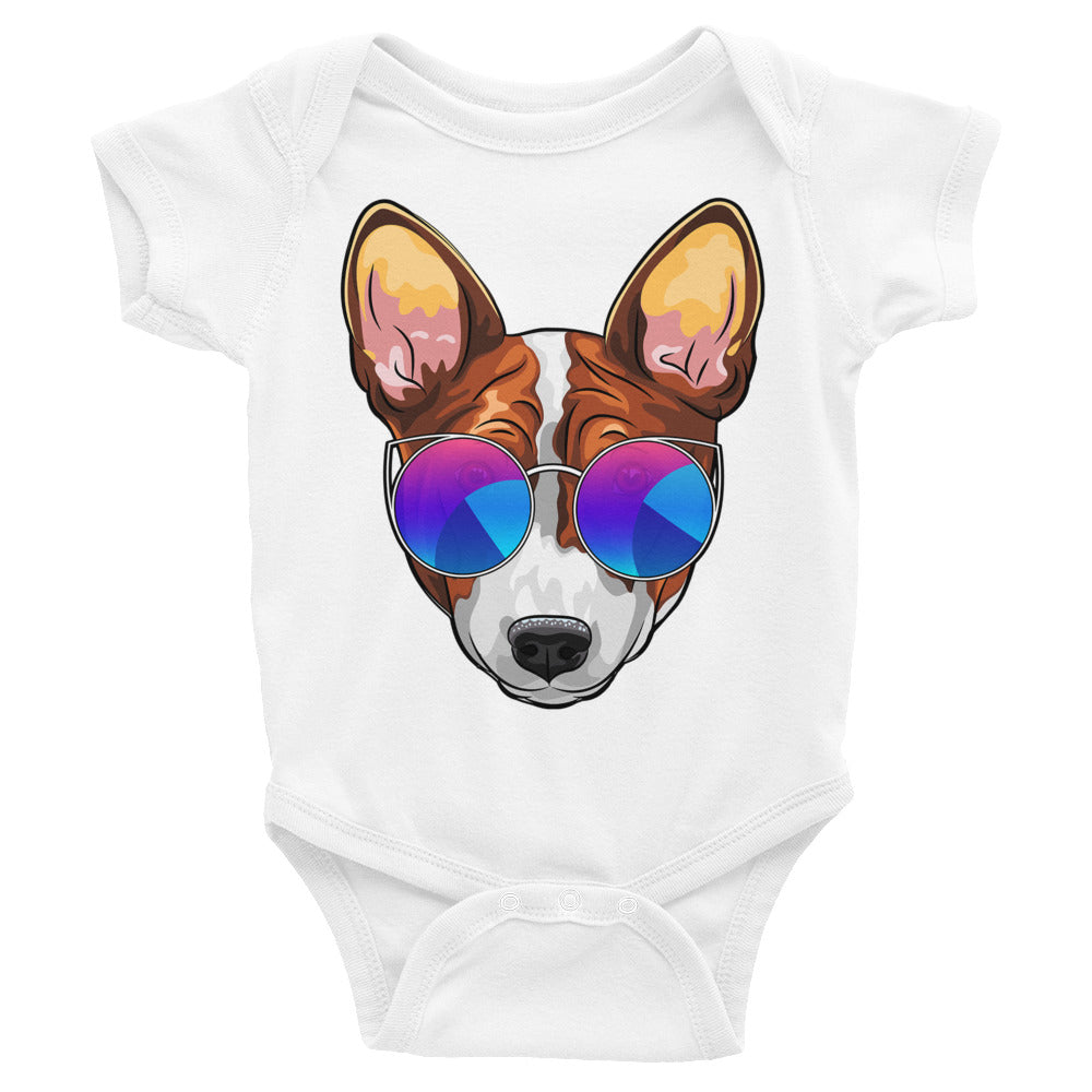 Basenji Dog Wears Glasses Bodysuit, No. 0104