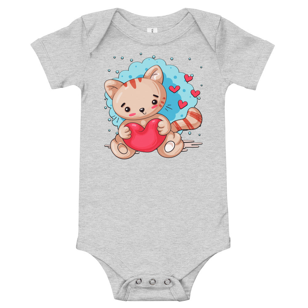 Cute Kitty Cat with Red Heart, Bodysuits, No. 0333