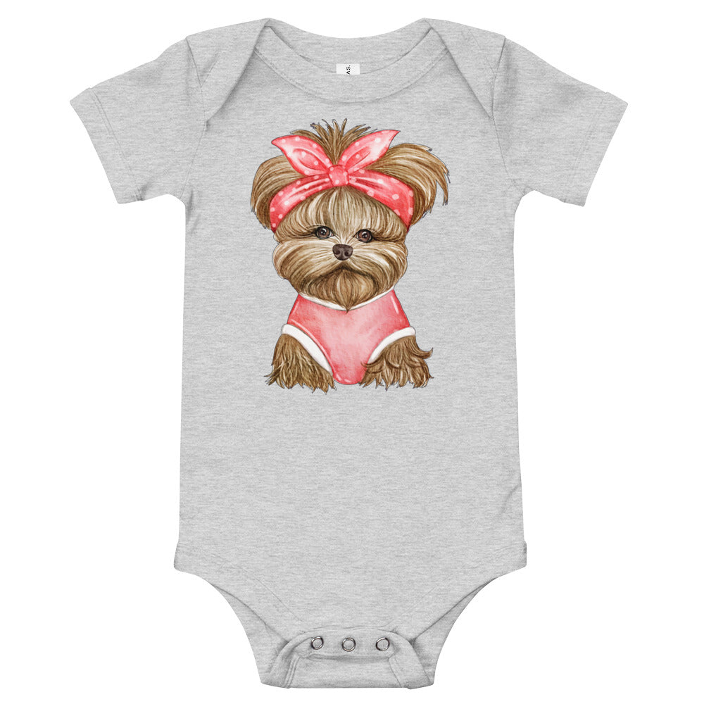 Adorable Dog with Red Ribbon, Bodysuit, No. 0566