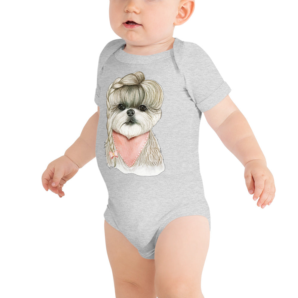 Adorable Dog with Hair Braids Ribbon, Bodysuit, No. 0564