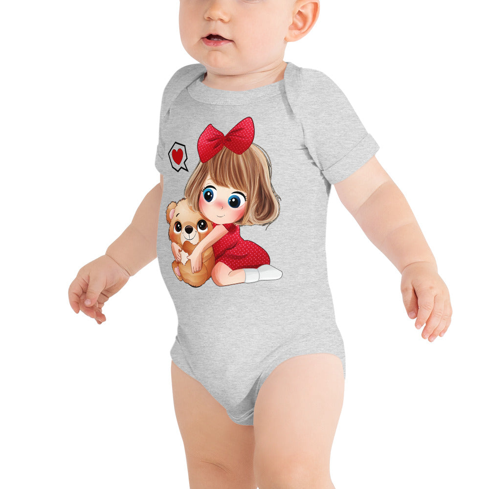 Lovely Girl Hugging Cute Bear, Bodysuits, No. 0051