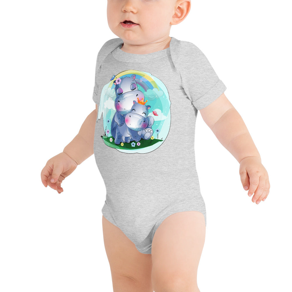 Cute Hippo Mom and Baby, Bodysuits, No. 0073