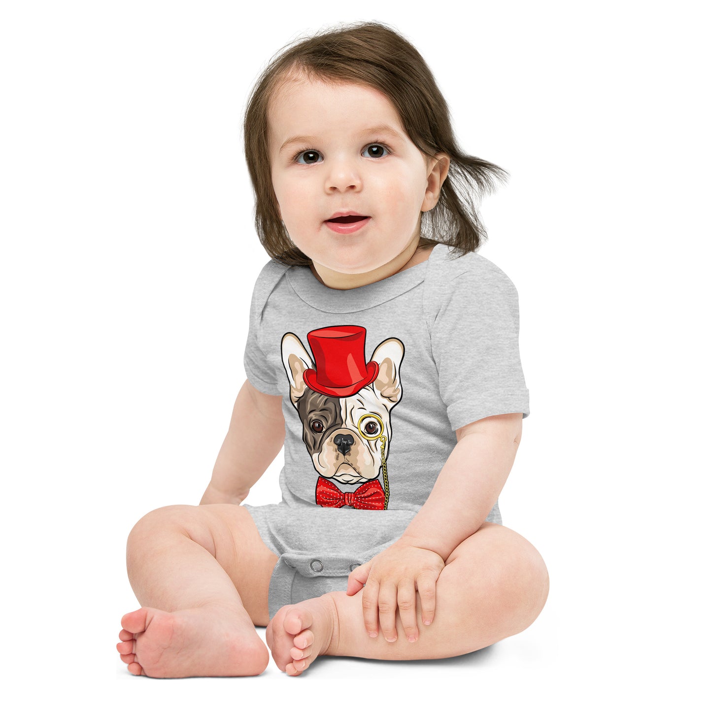 Gentleman French Bulldog Wears Red Hat Bodysuit, No. 0523