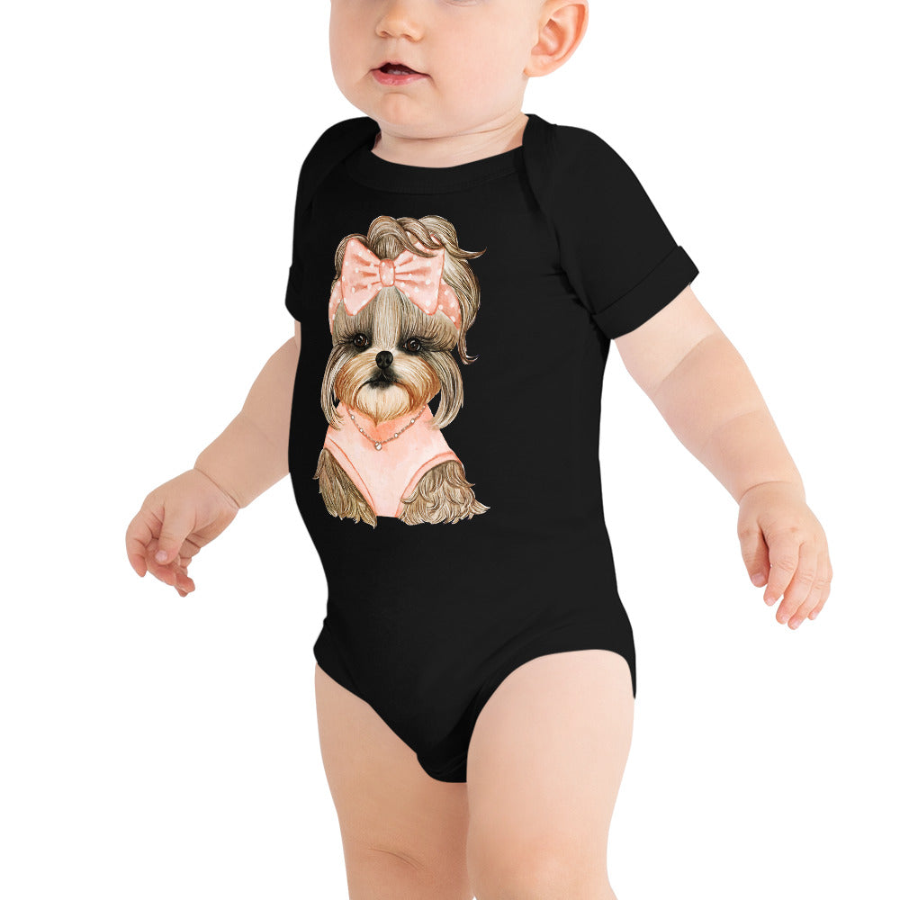 Adorable Dog with Cute Hair Ribbon, Bodysuit, No. 0561