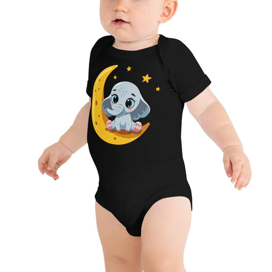 Cute Baby Elephant Sitting on the Moon Bodysuit, No. 0085