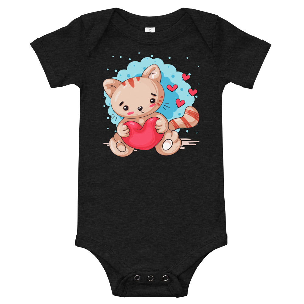 Cute Kitty Cat with Red Heart, Bodysuits, No. 0333