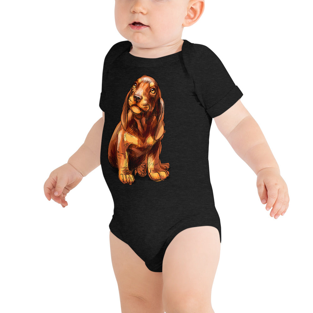 Cute Dachshund Puppy Dog, Bodysuits, No. 0591