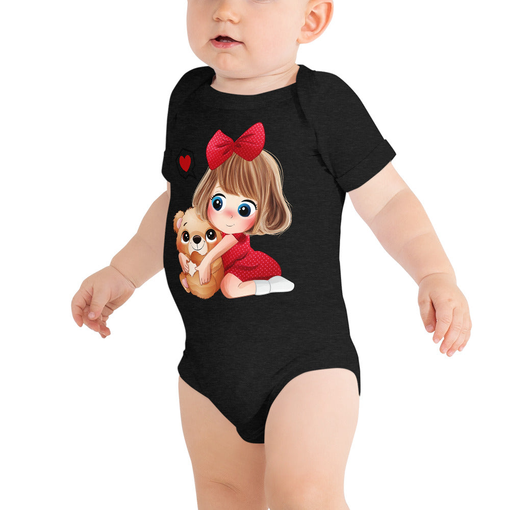 Lovely Girl Hugging Cute Bear, Bodysuits, No. 0051