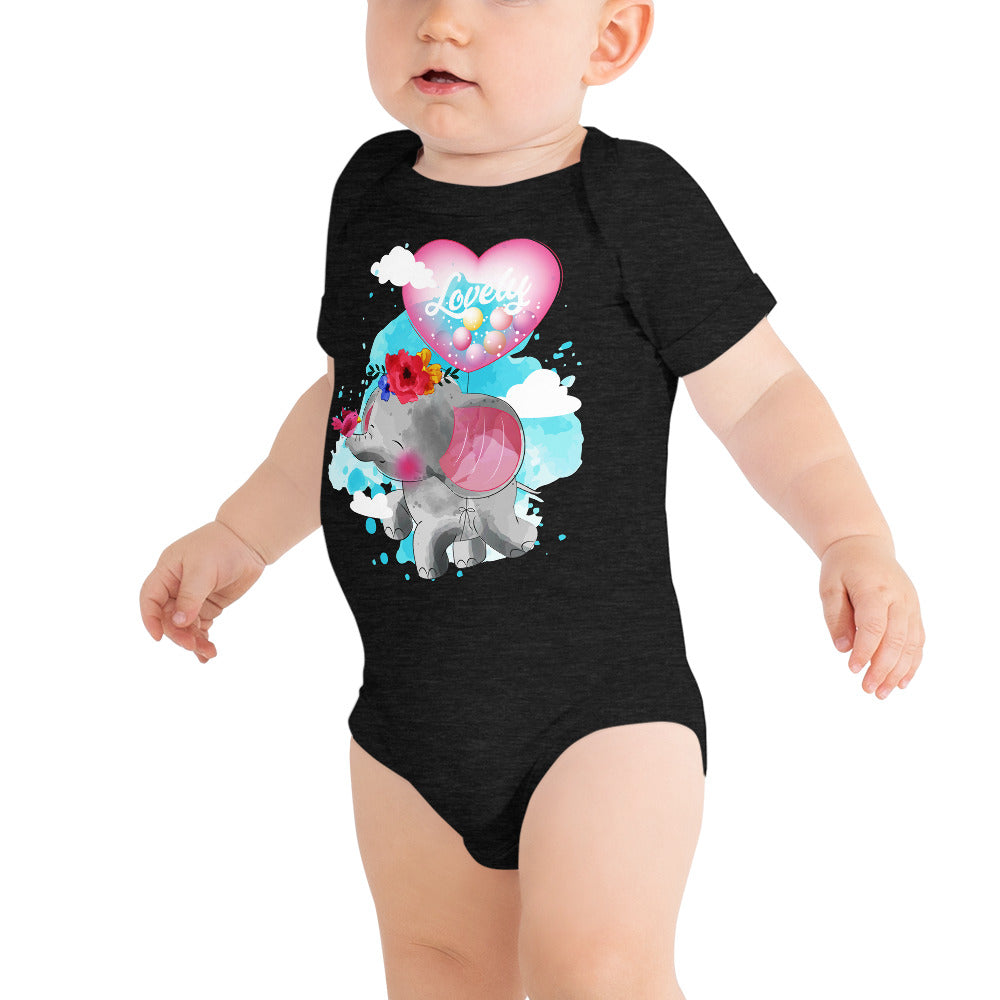 Cute Elephant with Love Balloon, Bodysuits, No. 0084