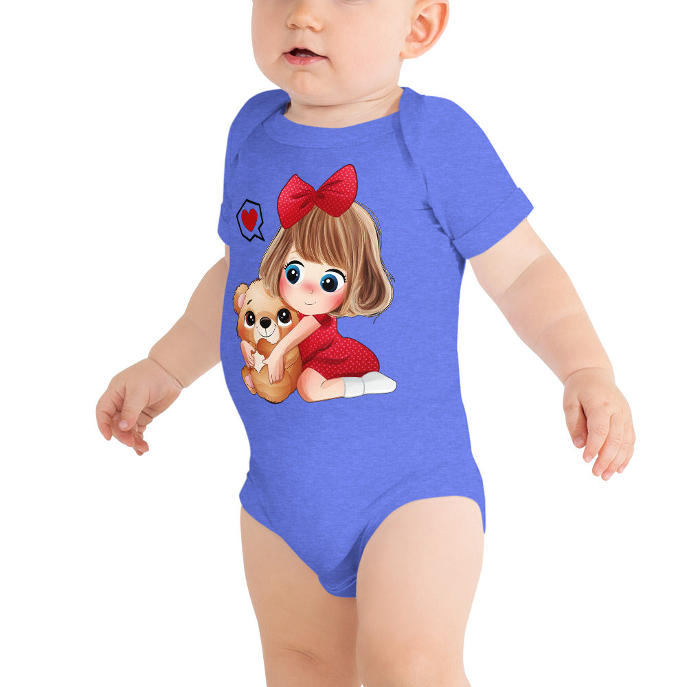 Lovely Girl Hugging Cute Bear, Bodysuits, No. 0051