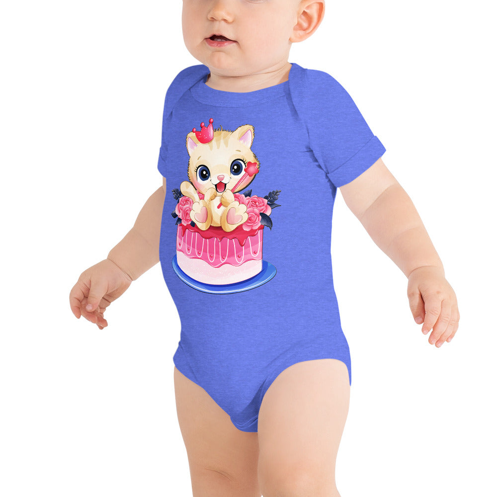 Lovely Baby Kitty Cat Sitting on Cake, Bodysuits, No. 0465