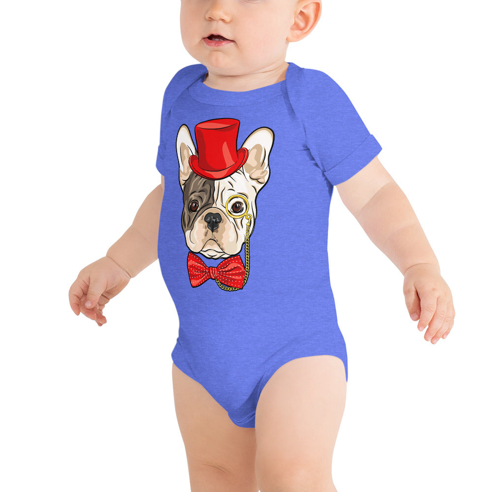 Gentleman French Bulldog Wears Red Hat Bodysuit, No. 0523