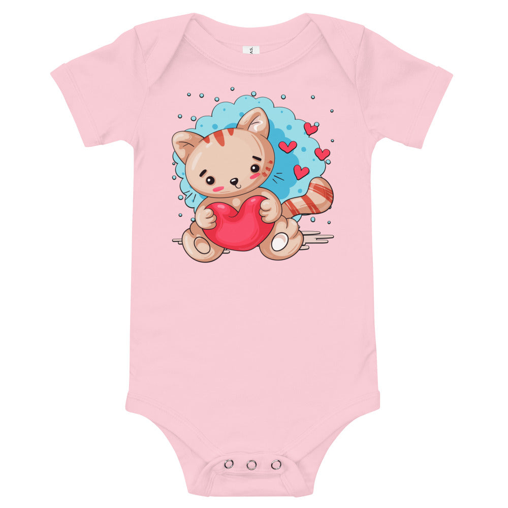 Cute Kitty Cat with Red Heart, Bodysuits, No. 0333