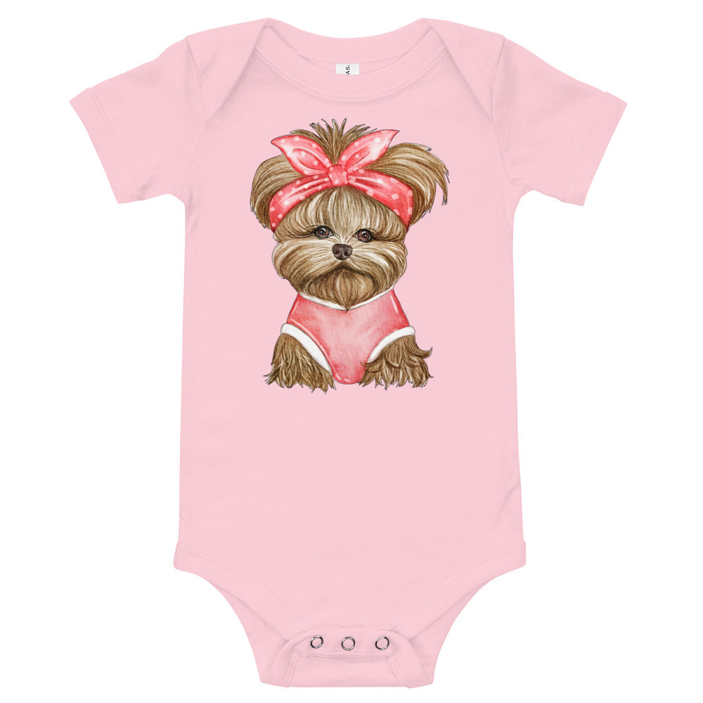 Adorable Dog with Red Ribbon, Bodysuit, No. 0566