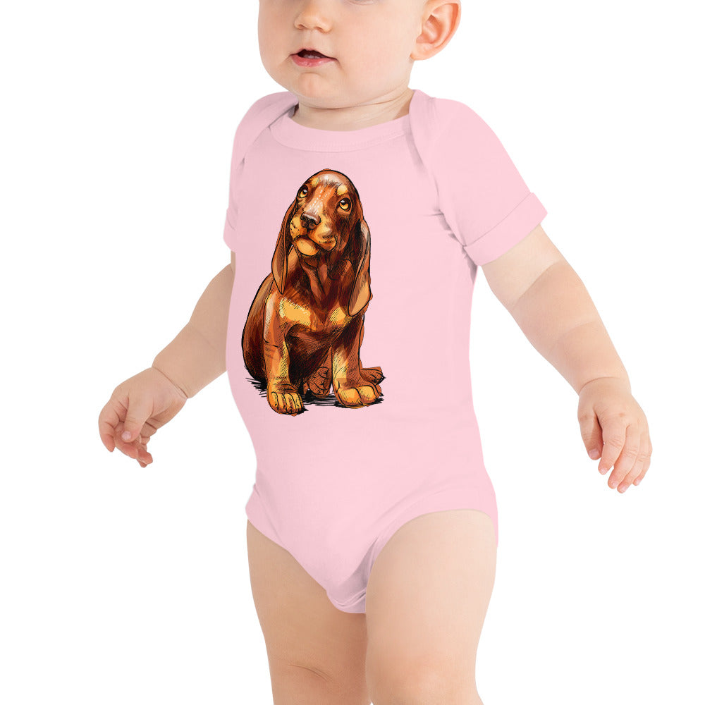 Cute Dachshund Puppy Dog, Bodysuits, No. 0591