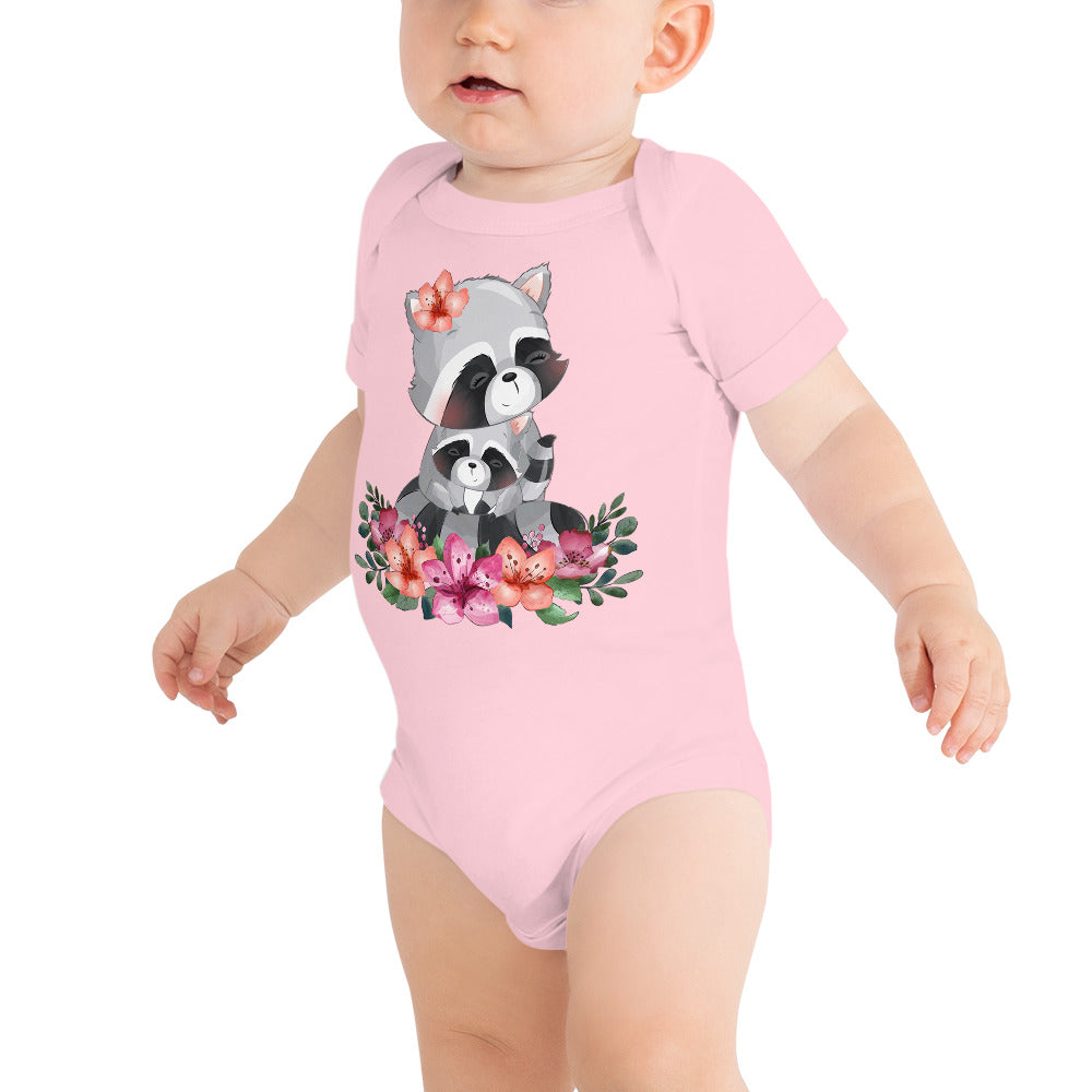 Cute Mom and Baby Raccoon, Bodysuits, No. 0068