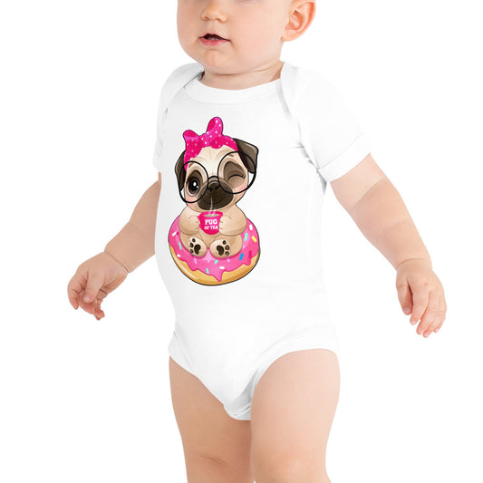 Cute Little Pug Dog Sitting in Donut, Bodysuits, No. 0365