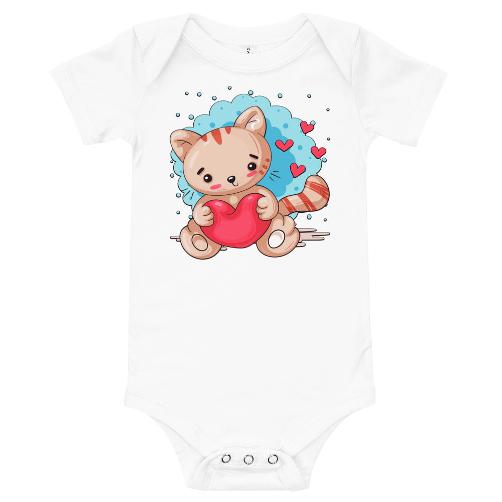 Cute Kitty Cat with Red Heart, Bodysuits, No. 0333