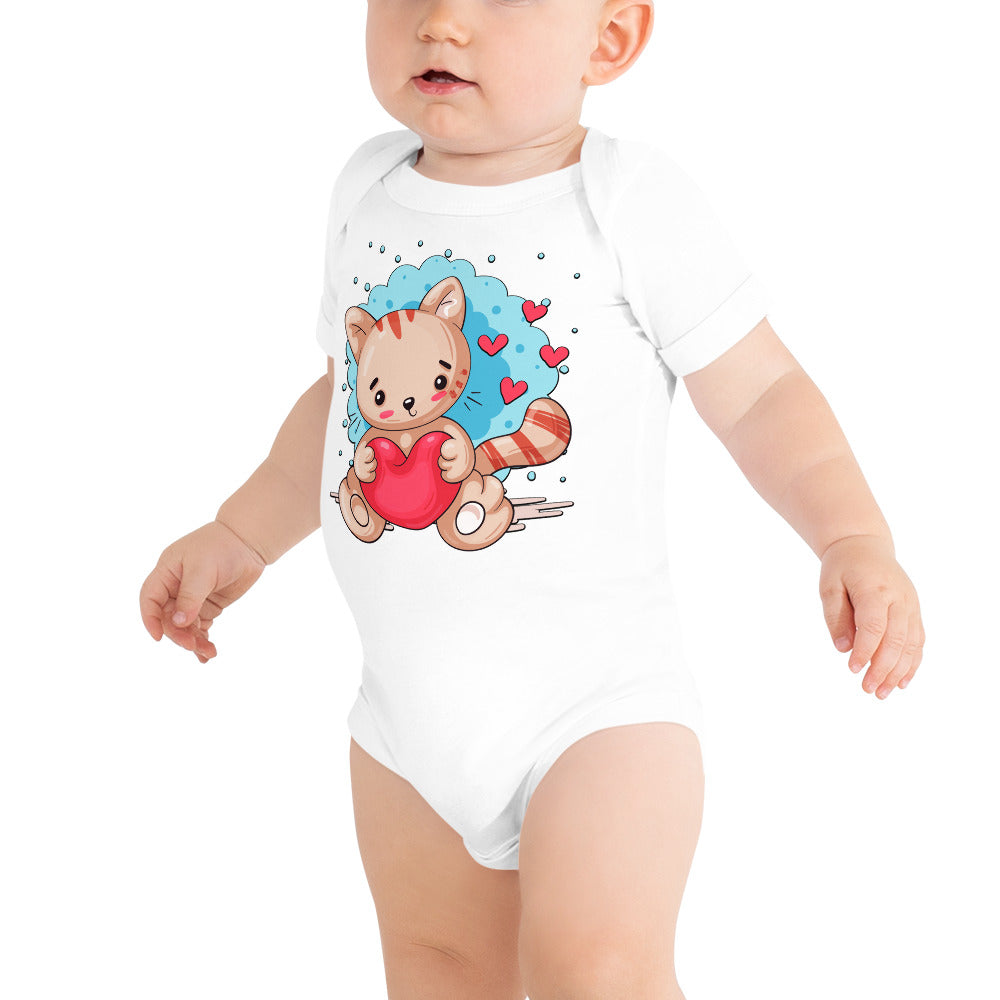 Cute Kitty Cat with Red Heart, Bodysuits, No. 0333