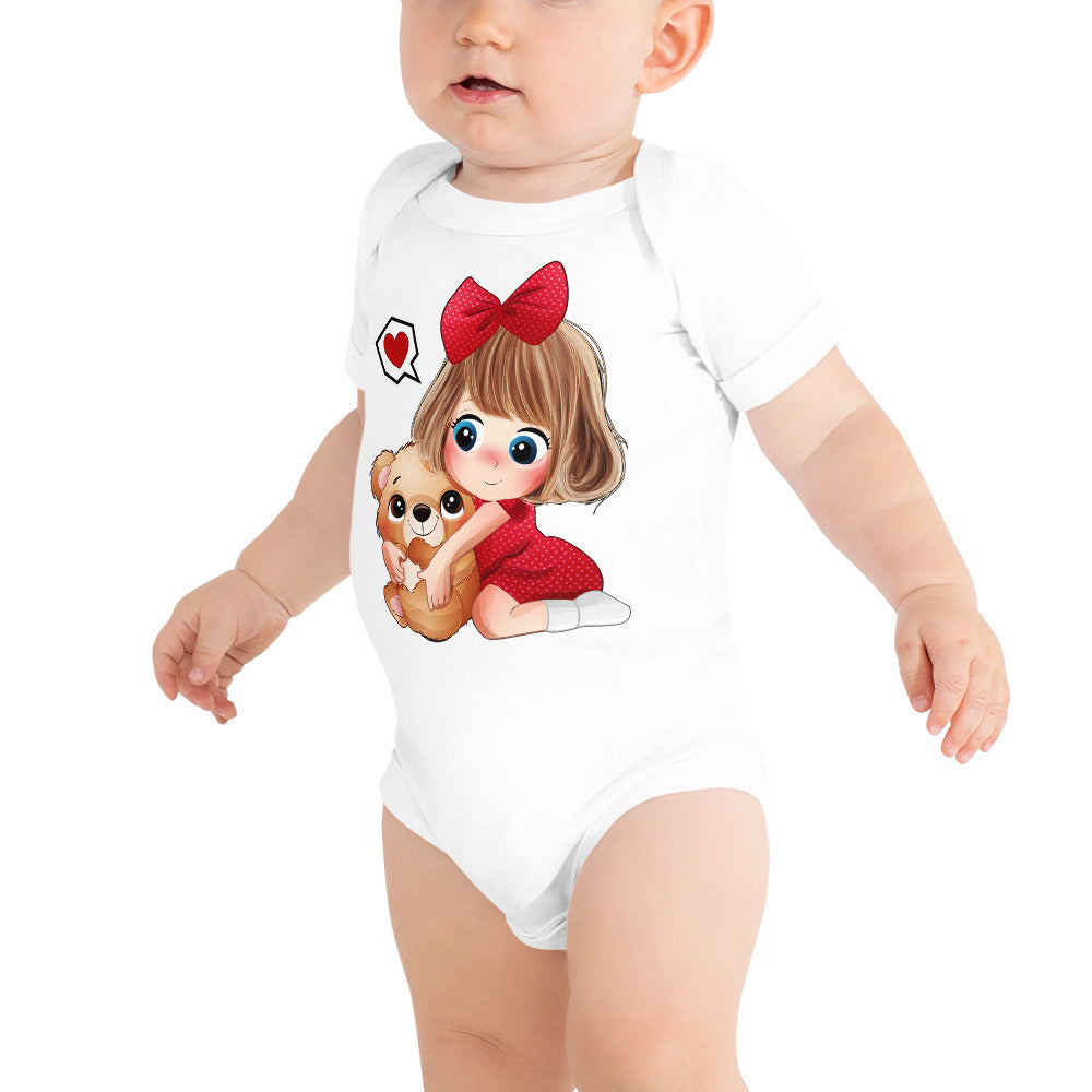 Lovely Girl Hugging Cute Bear, Bodysuits, No. 0051