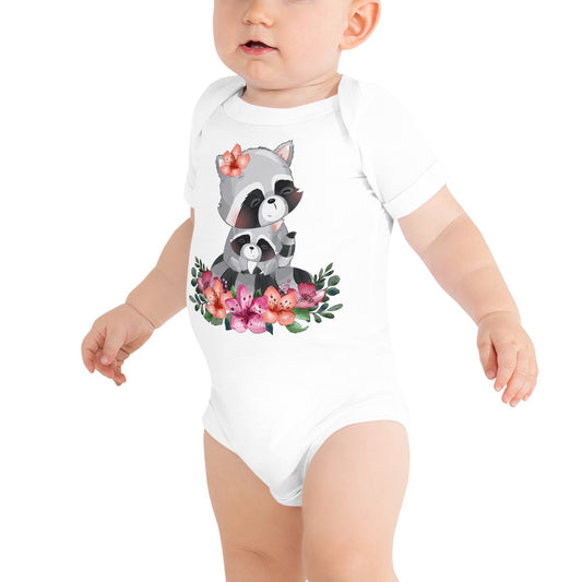 Cute Mom and Baby Raccoon, Bodysuits, No. 0068