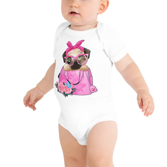 Funny Pug Dog Inside Bag, Bodysuits, No. 0435