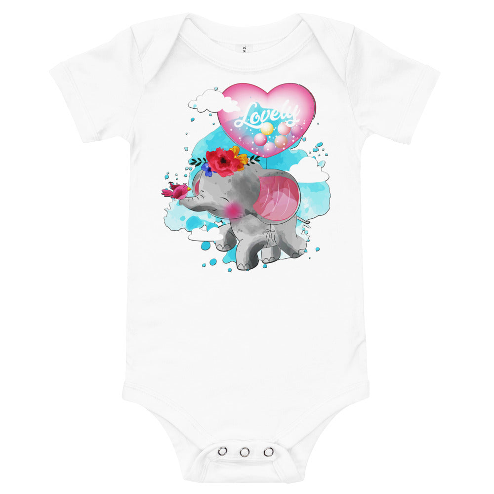 Cute Elephant with Love Balloon, Bodysuits, No. 0084