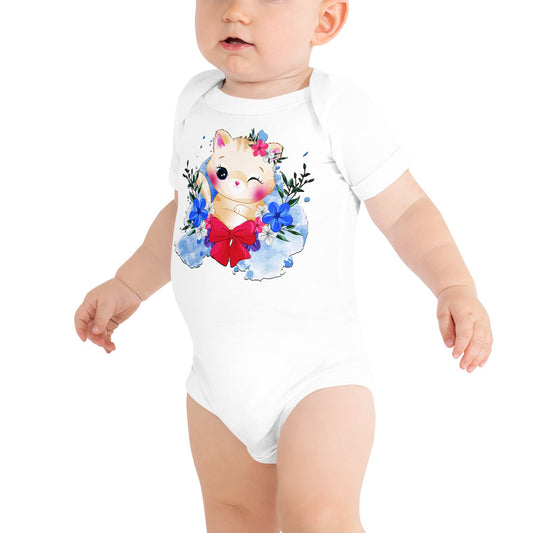 Cute Kitty Cat with Flowers, Bodysuits, No. 0329