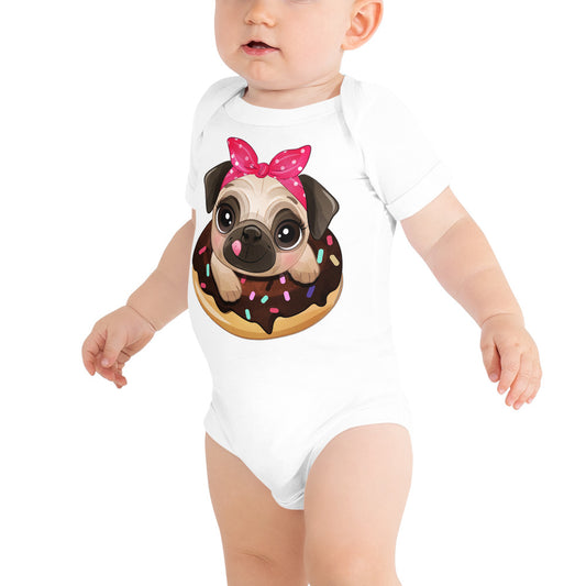 Funny Pug Dog Inside Donut, Bodysuits, No. 0437