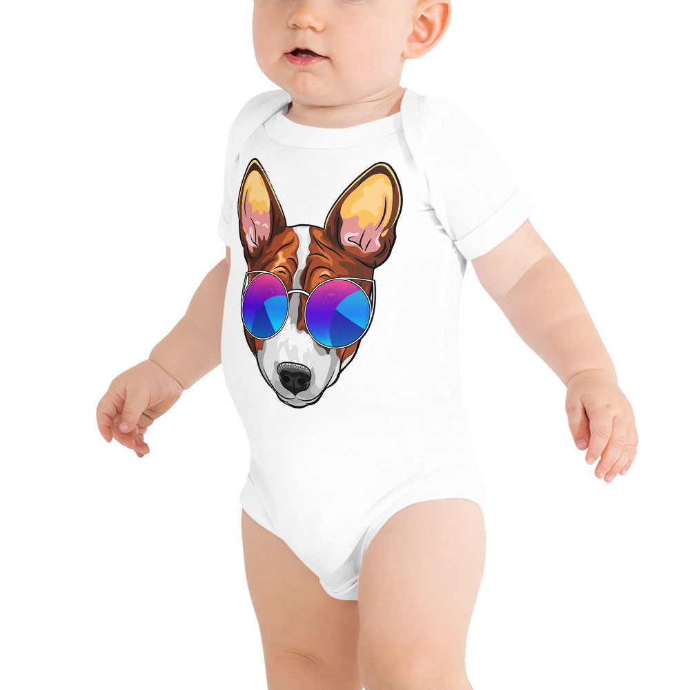 Basenji Dog Wears Glasses Bodysuit, No. 0104