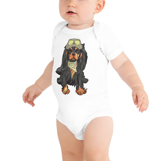 Cavalier King Charles Spaniel Dog Puts Glasses on Head Bodysuit, No. 0110