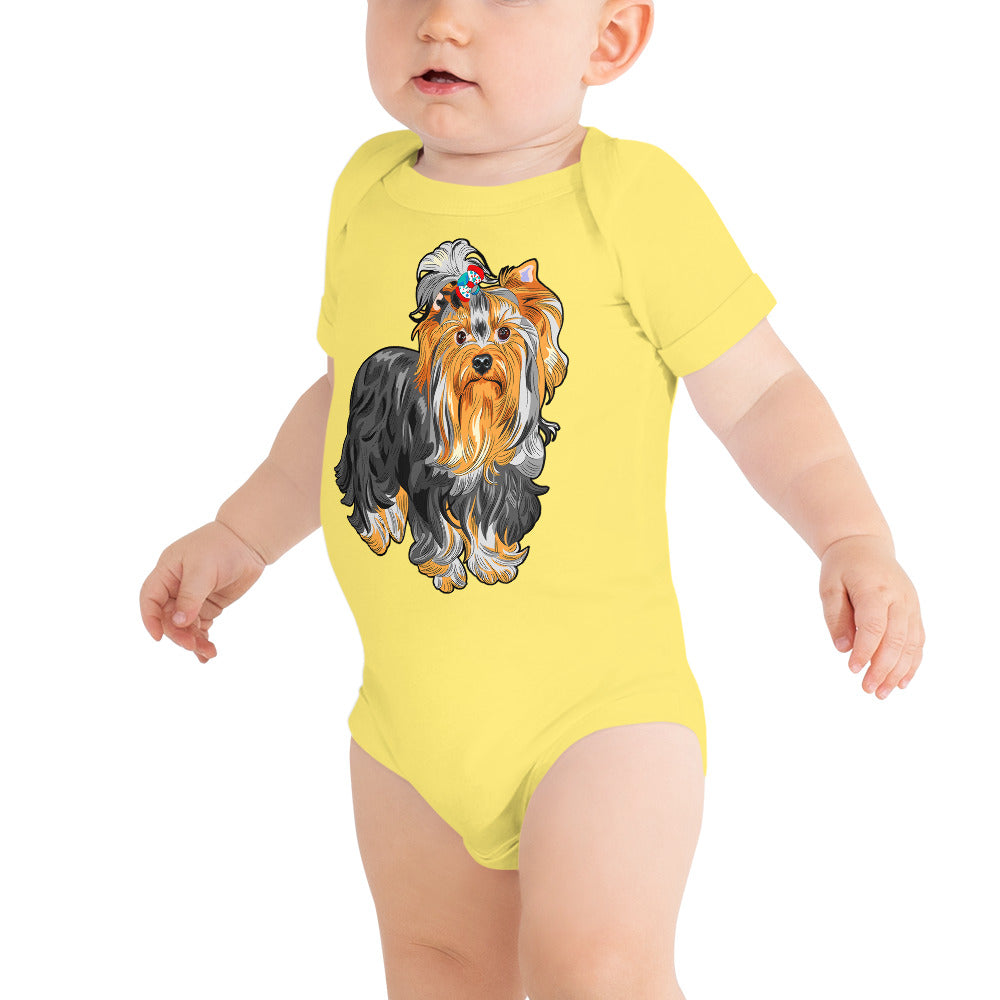 Cute dog wears floral hair tie, Bodysuits, No. 0555