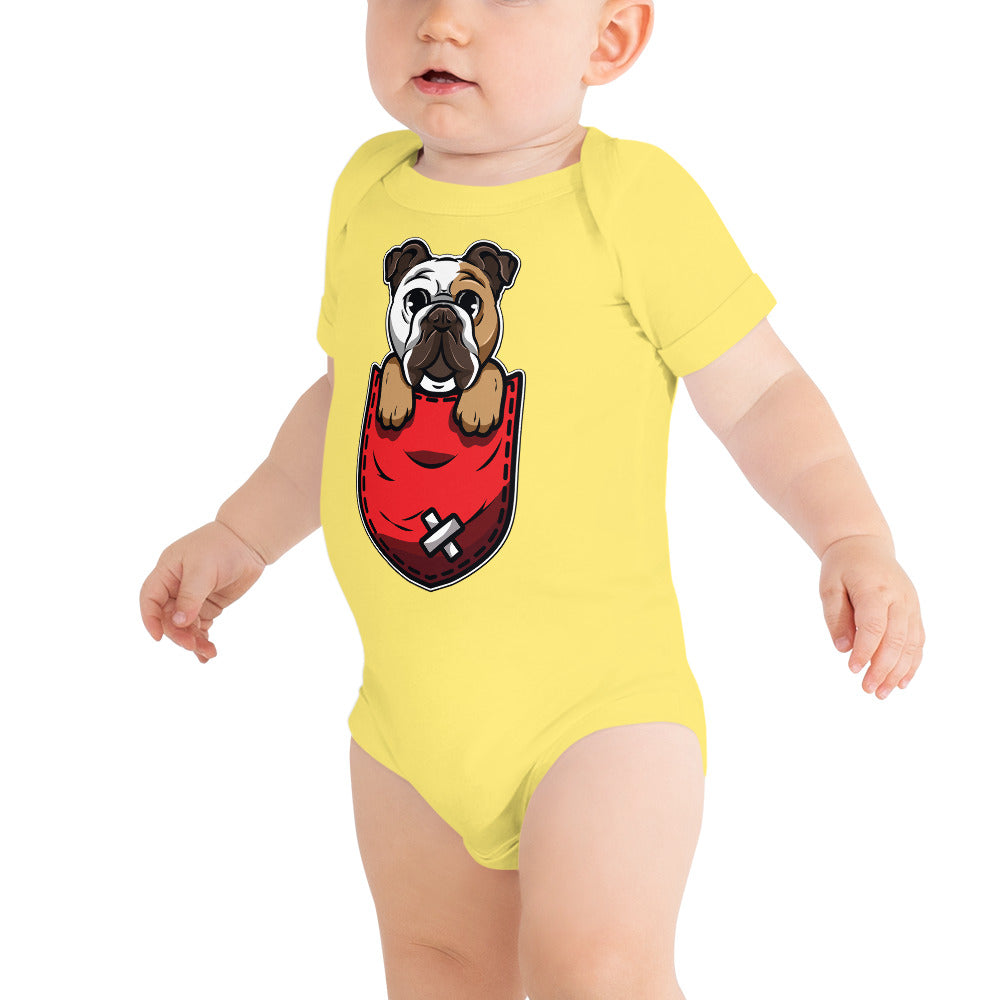 Cute Bulldog Dog in Pocket, Bodysuits, No. 0152