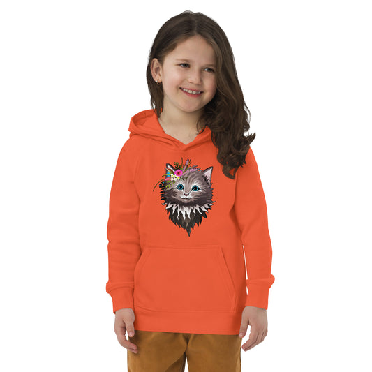 Cute Cat Face with Flowers on Head Hoodie, No. 0154