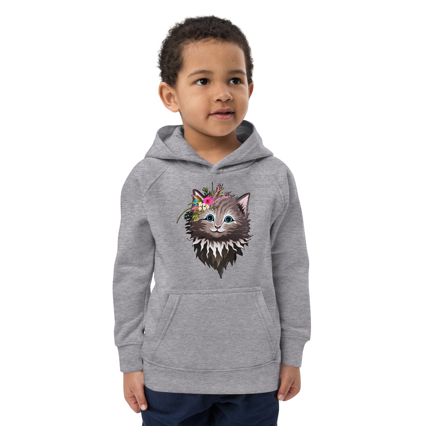 Cute Cat Face with Flowers on Head Hoodie, No. 0154