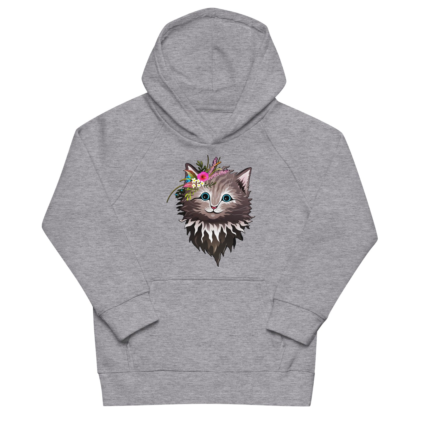 Cute Cat Face with Flowers on Head Hoodie, No. 0154