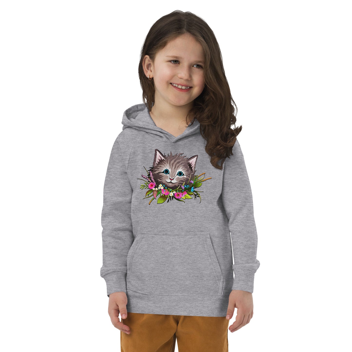 Cute Cat Face with Flowers Wreath Around the Neck Hoodie, No. 0155