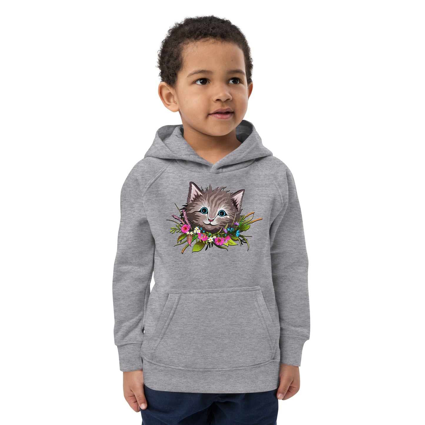 Cute Cat Face with Flowers Wreath Around the Neck Hoodie, No. 0155