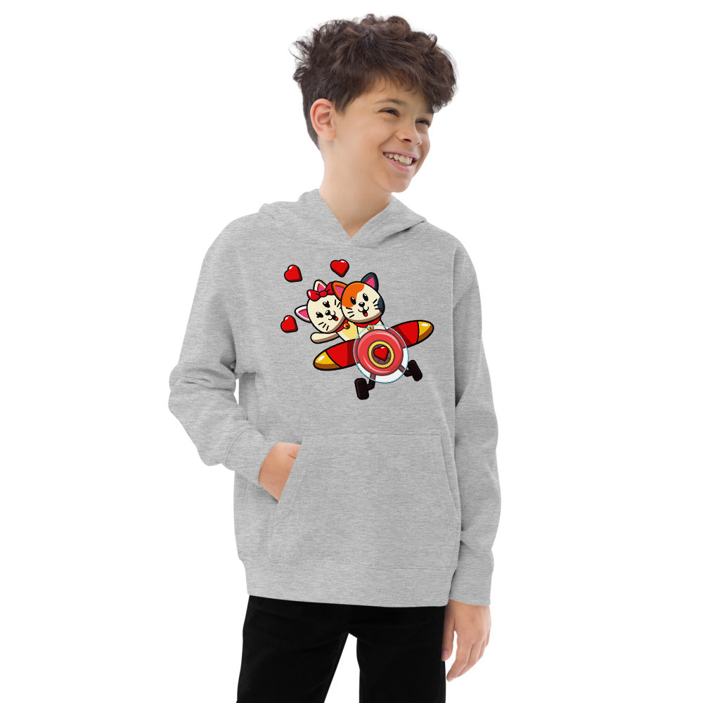 Cute Cats in Love Flying with Plane, Hoodies, No. 0178