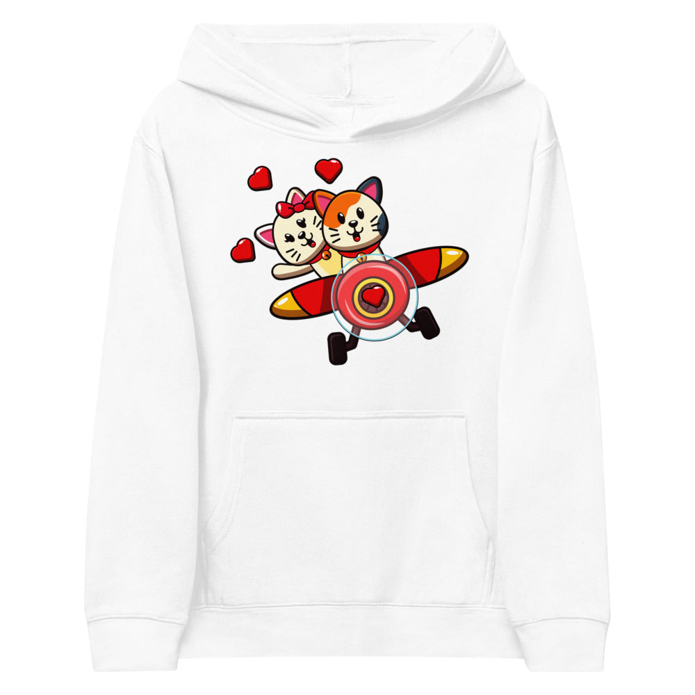 Cute Cats in Love Flying with Plane, Hoodies, No. 0178