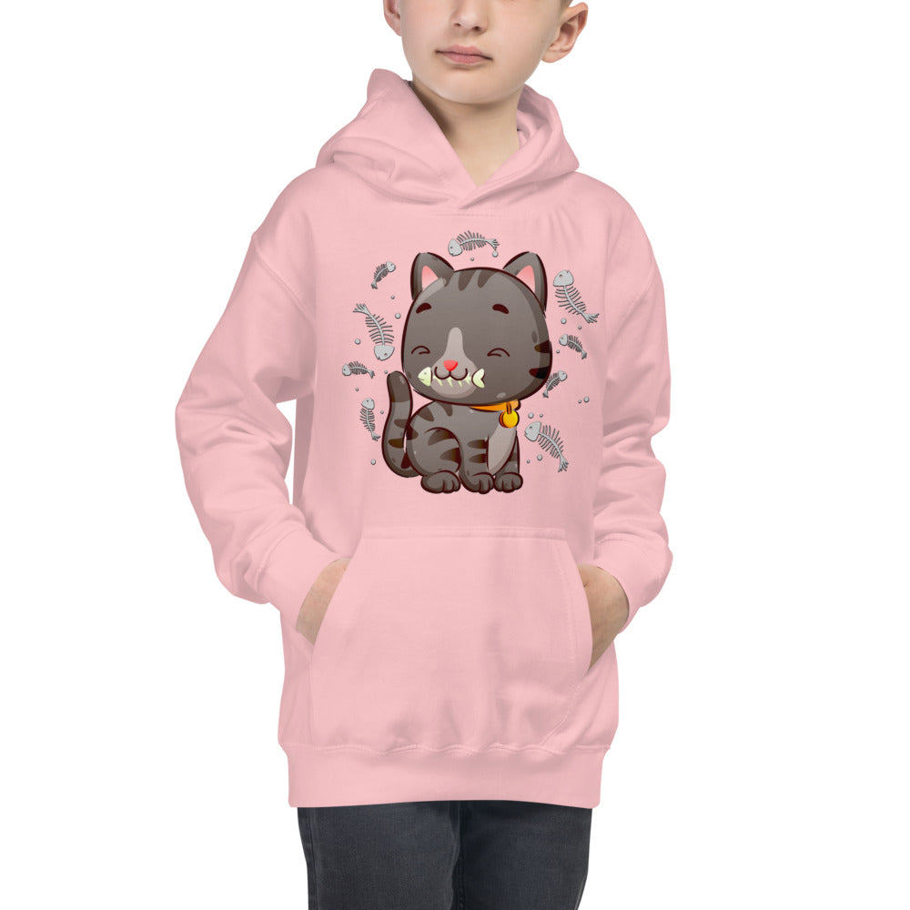 Cute Baby Cat Eating Fish Bone, Hoodies, No. 0138