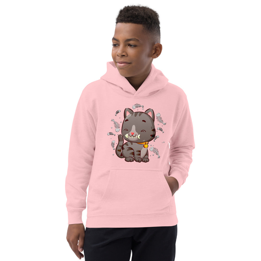 Cute Baby Cat Eating Fish Bone, Hoodies, No. 0138