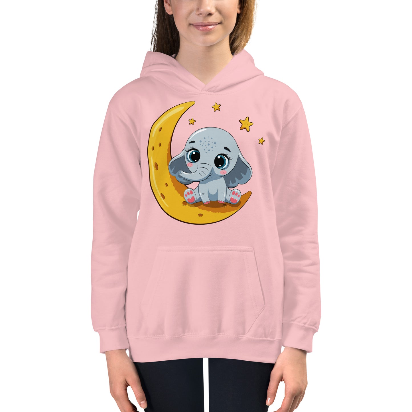 Cute Baby Elephant Sitting on the Moon Hoodie, No. 0085