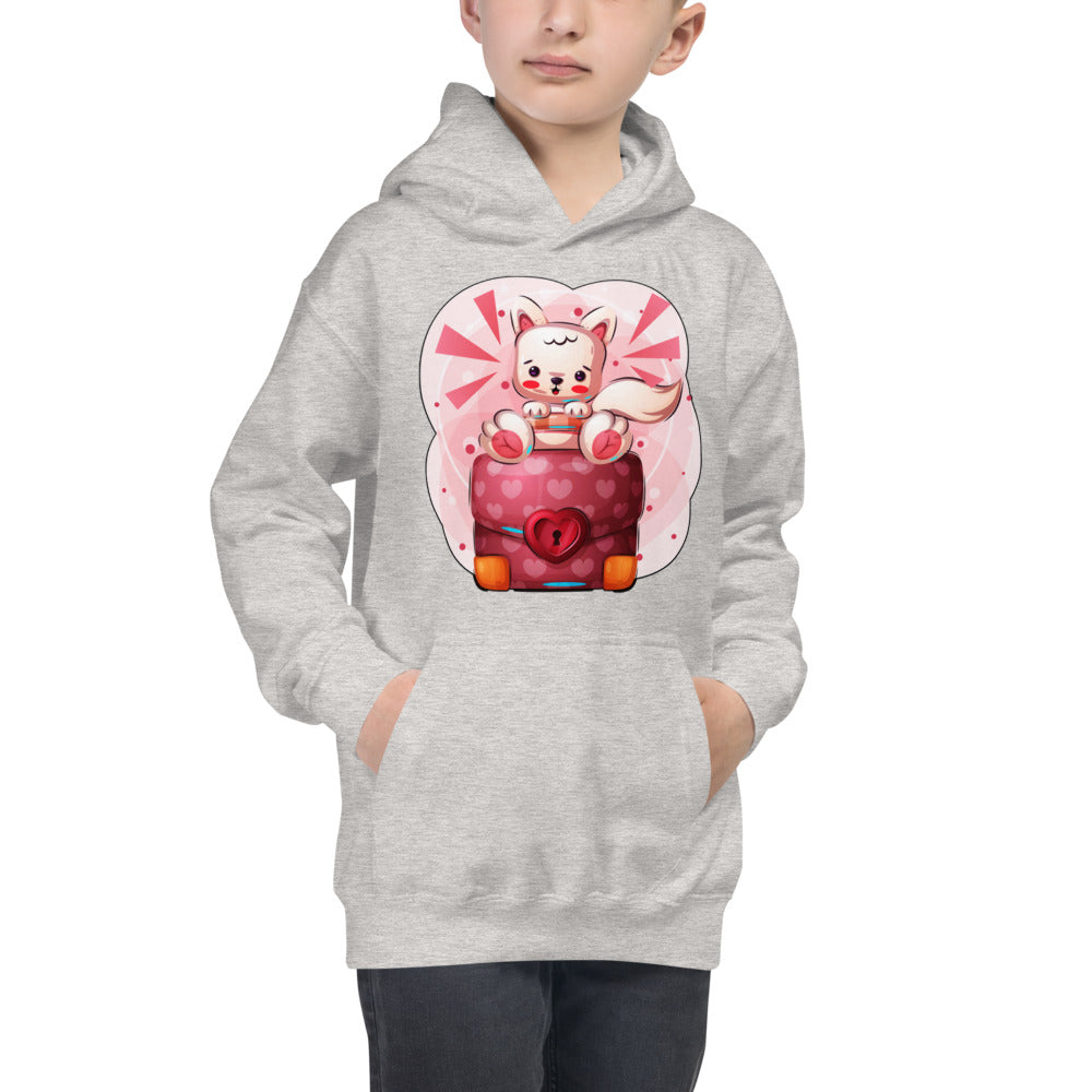 Lovely Kitty Cat sitting on School Bag, Hoodies, No. 0478