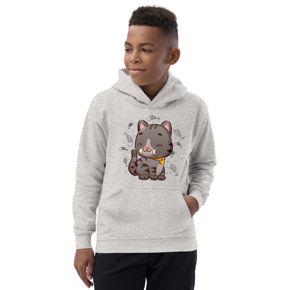 Cute Baby Cat Eating Fish Bone, Hoodies, No. 0138