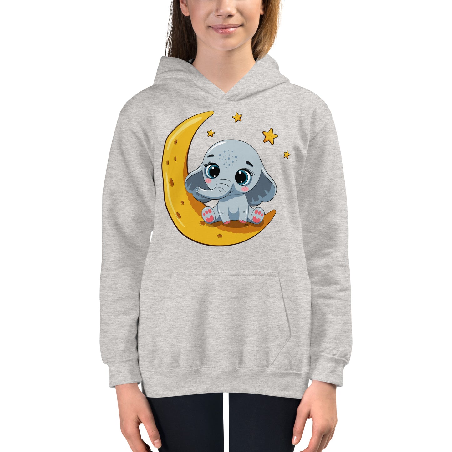 Cute Baby Elephant Sitting on the Moon Hoodie, No. 0085