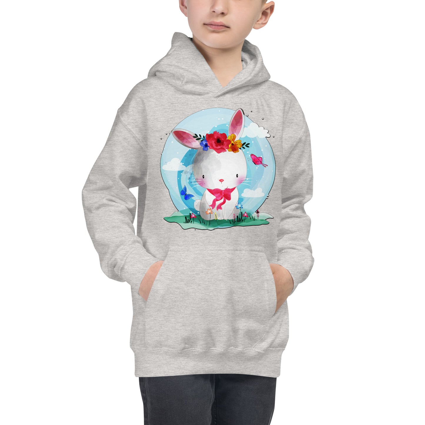 Cute Bunny with Flowers Hoodie, No. 0082